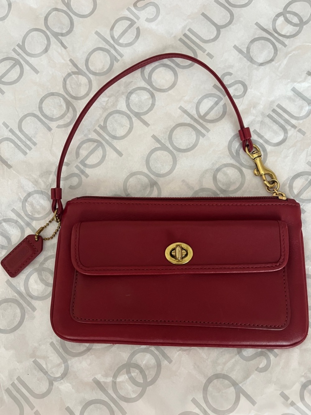 Coach Red Leather Turnlock Wristlet with Gold Hardware